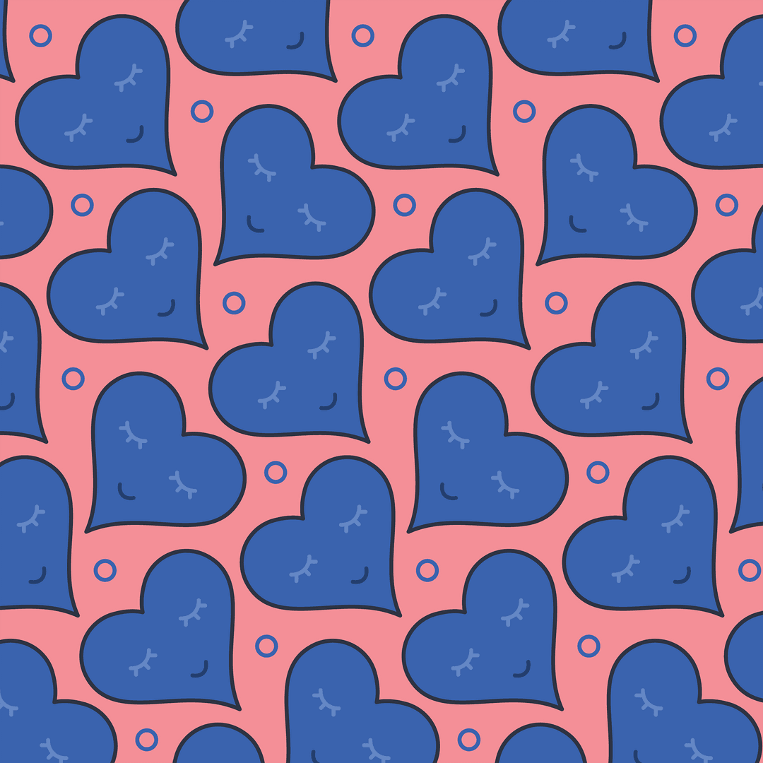 Sleepy Heart Faces Pattern on Transparent Background