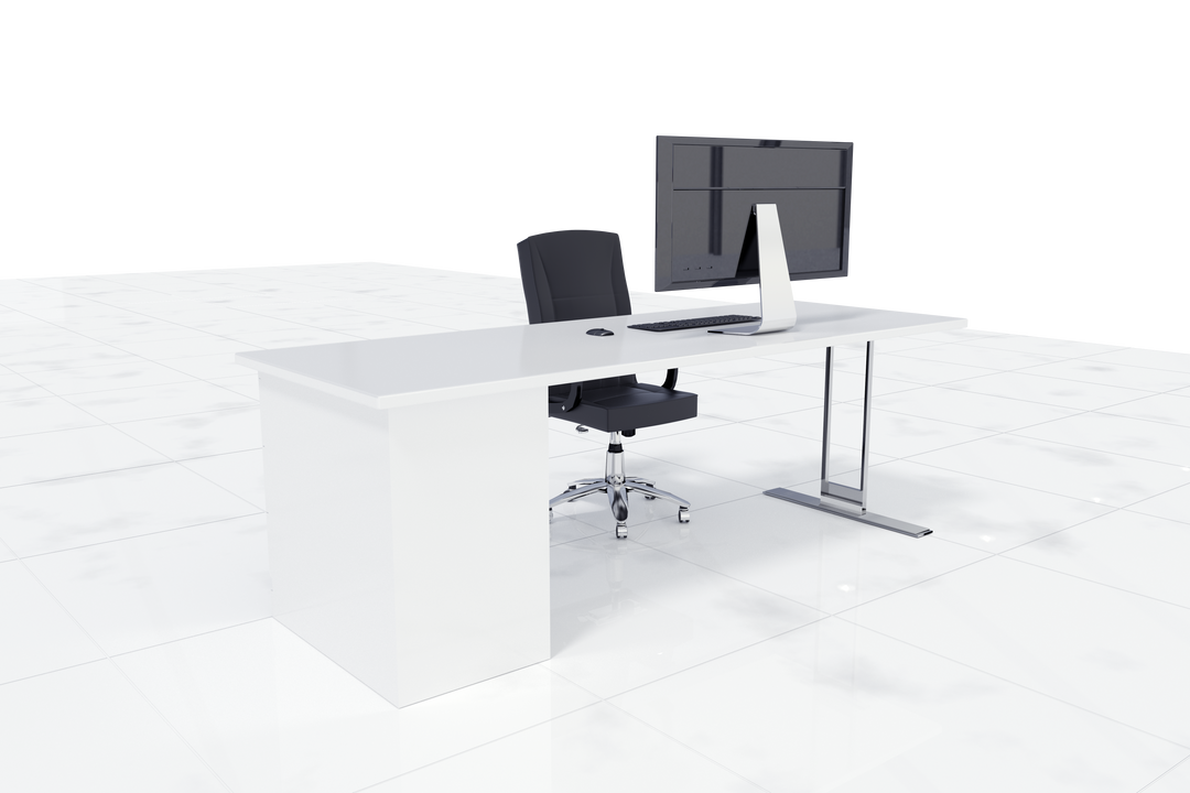 Modern Office Desk with Computer and Black Chair on Transparent Background - Download Free Stock Images Pikwizard.com