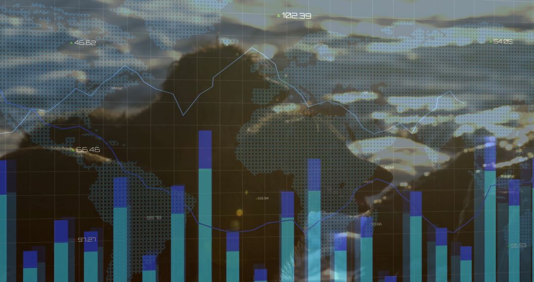 World Map Analytics and Charts with Technology Dashboard Display