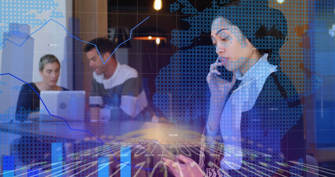 Professional Woman in Digital Network Data Analysis Office Conversation