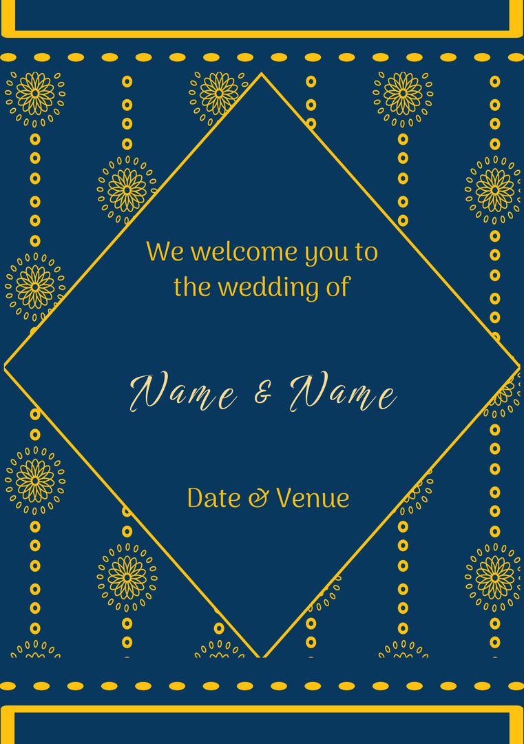 Elegant Indian Pattern Wedding Invitation Template in Blue and Gold - Download Free Stock Templates Pikwizard.com