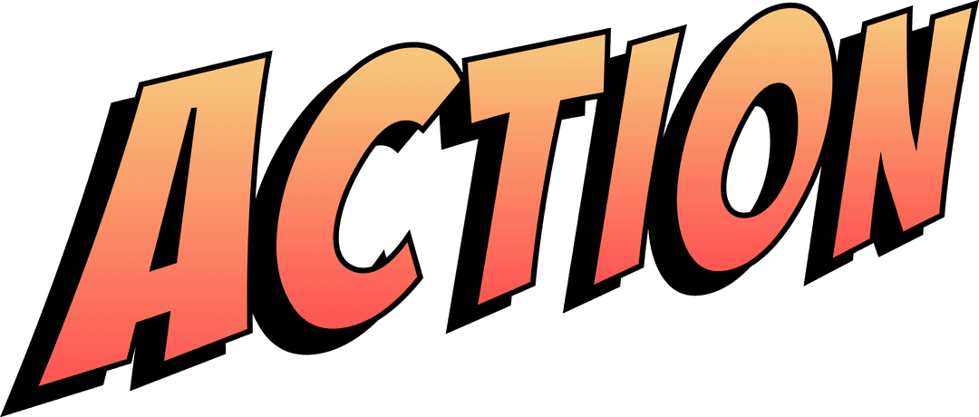 Bold Gradient ACTION Text with Transparent Background and Shadow Effect
