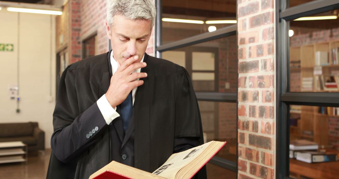 Lawyer in robes reading a book in office - Free Images, Stock Photos and Pictures on Pikwizard.com