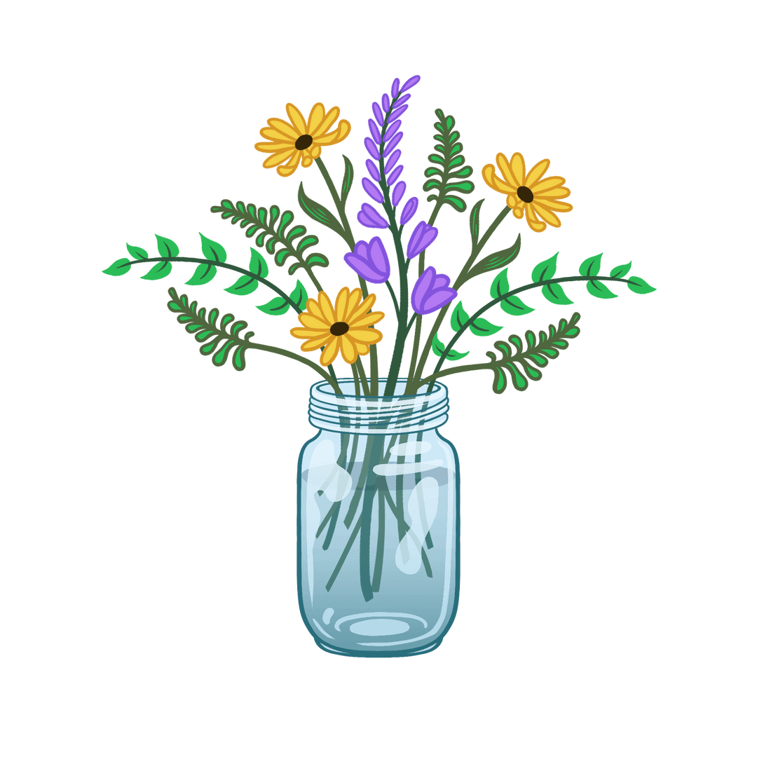 Transparent Background Botanical Bouquet in Mason Jar Illustration