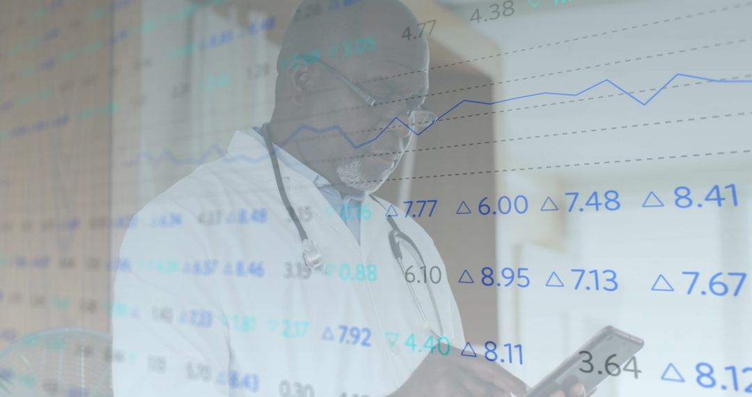 Doctor Analyzing Mobile Digital Data in Healthcare Settings