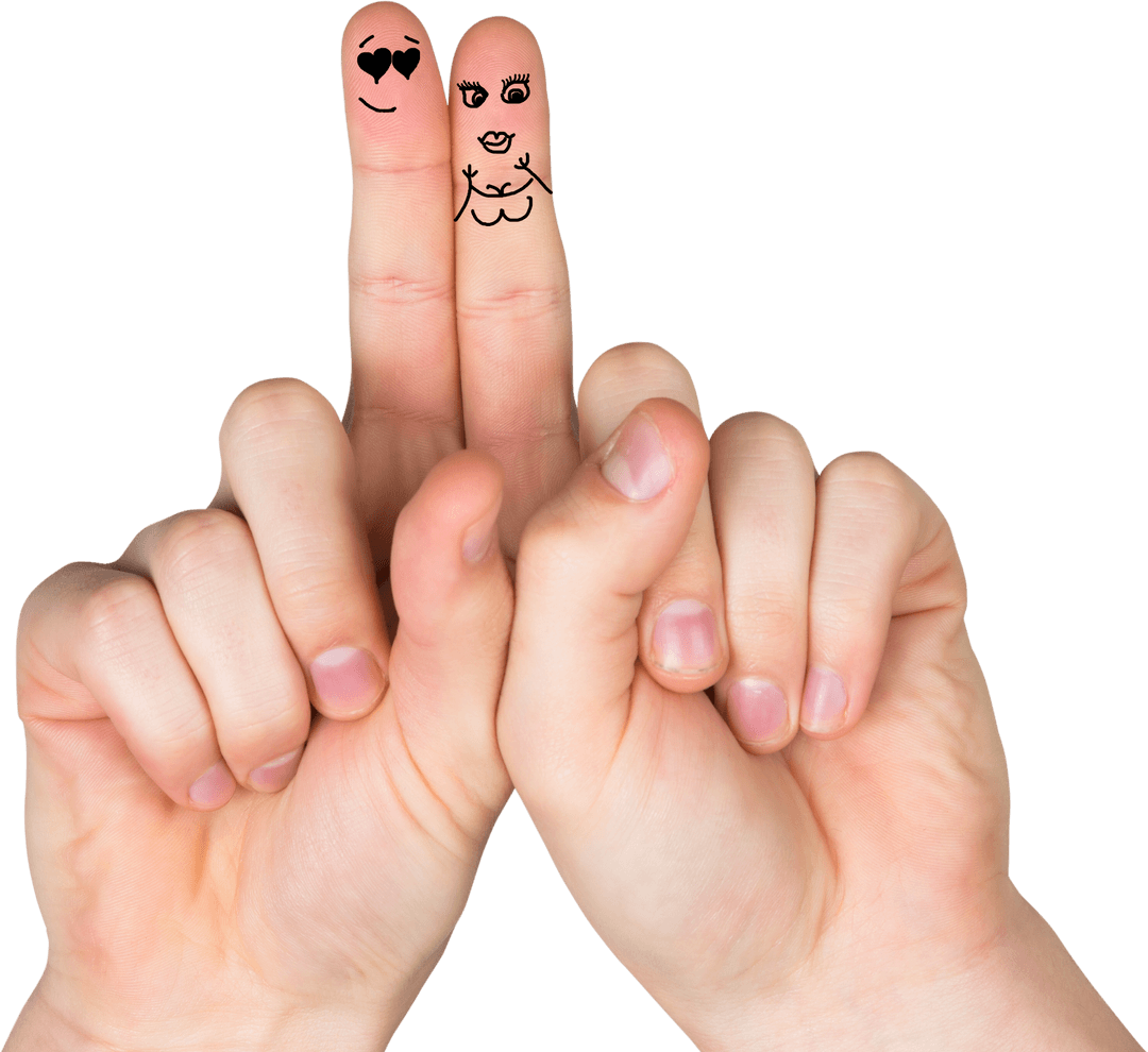 Transparent Digital Finger Illustration with Facial Drawings