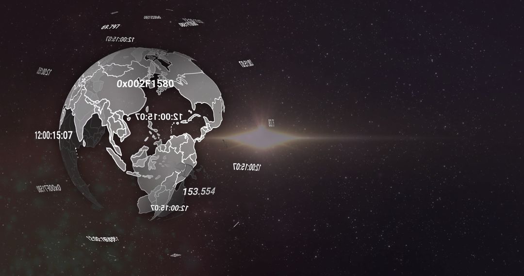 Futuristic Digital Earth Globe with Data Graphical Overlays in Space