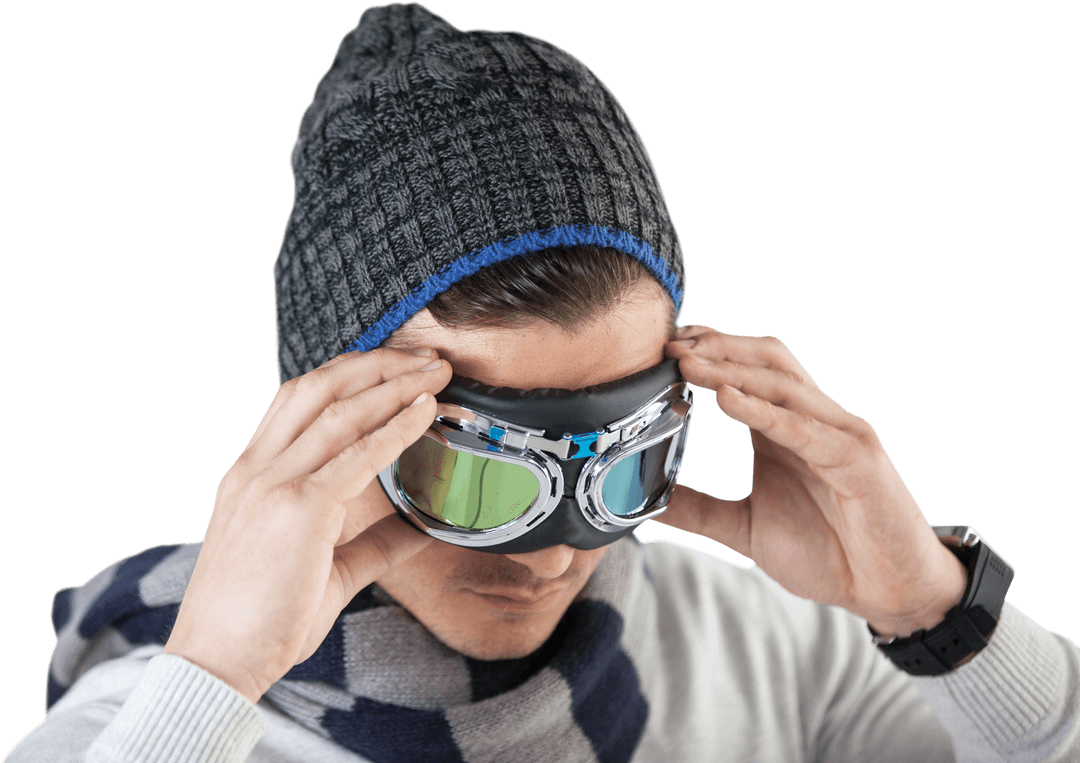 Fashionable Beanie and Aviator Goggles Transparent Style