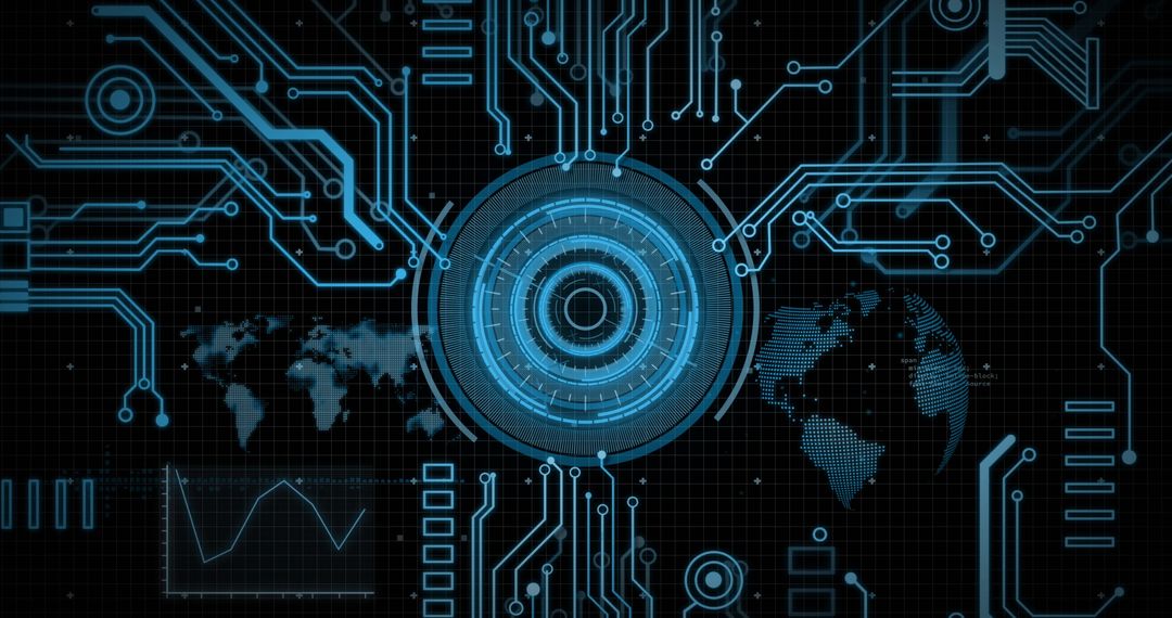 Futuristic Digital Interface with Global Technology Visualization