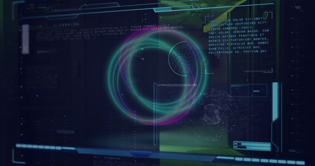 Futuristic Data Processing in Server Room Background