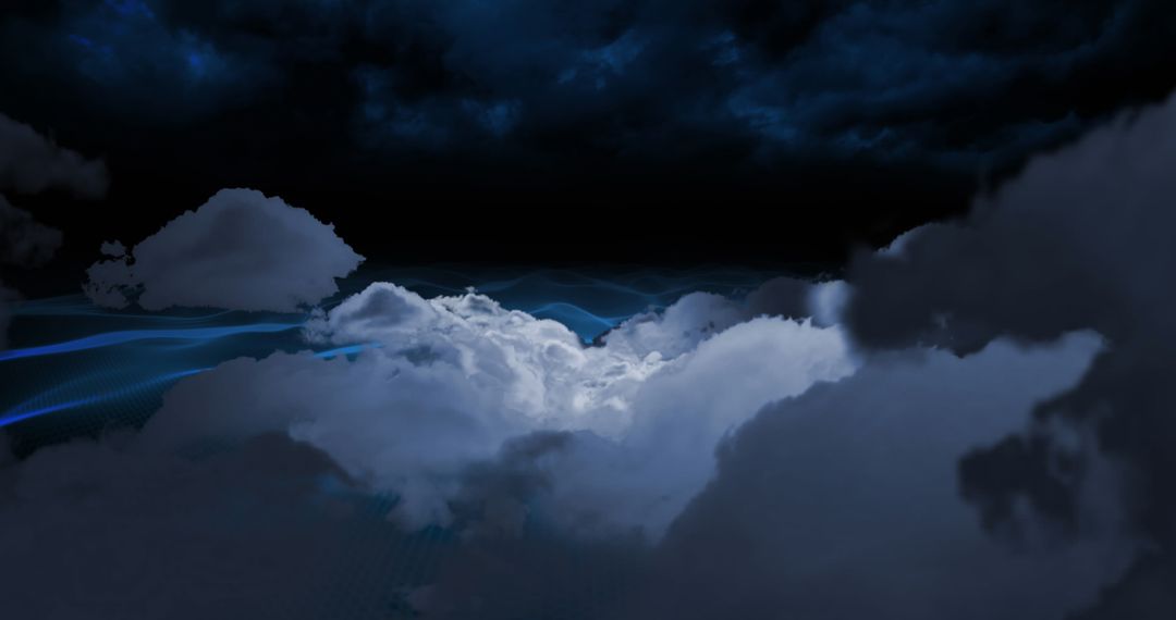 Digital Interface with Glowing Clouds in Night Sky