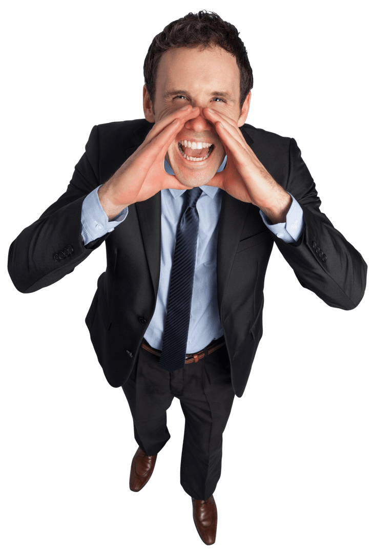 Caucasian Businessman Shouting Passionately on Transparent Background