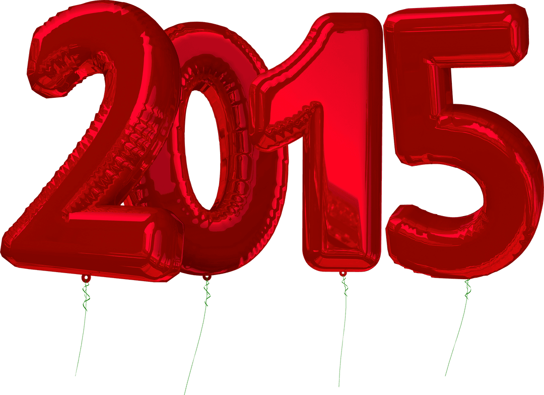 Red 2015 Balloon Numbers on Transparent Background