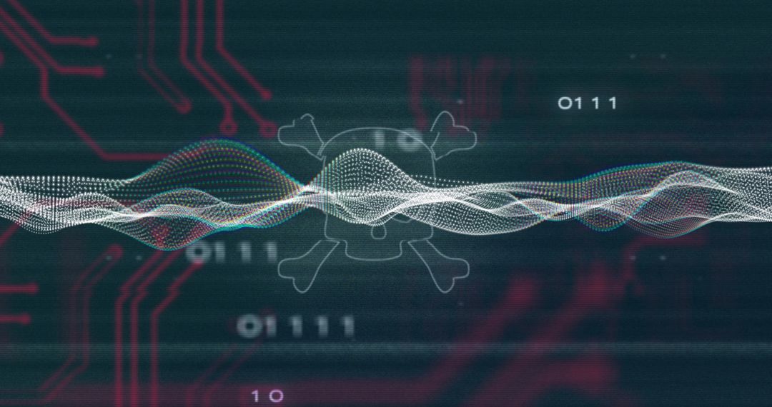 Digital Waveforms Over Cybersecurity Symbol Background