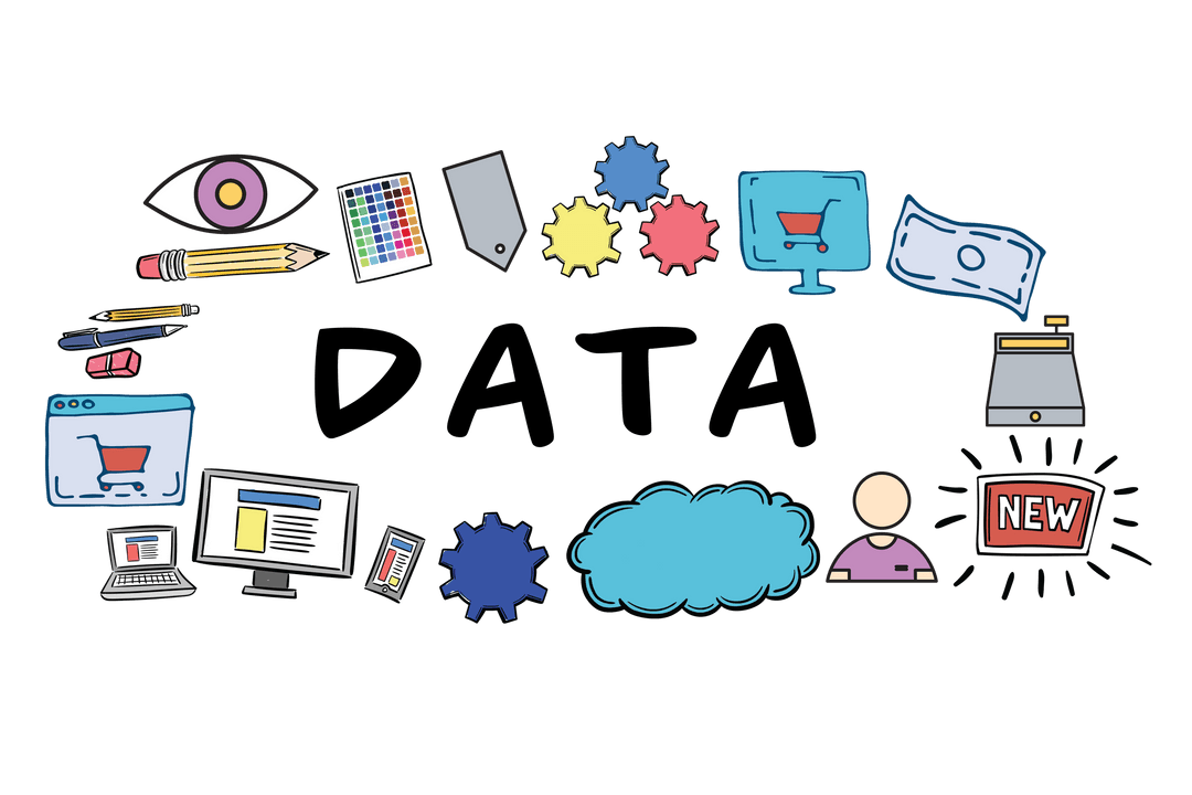 Digital Business Icons and Data Illustration Transparent Background