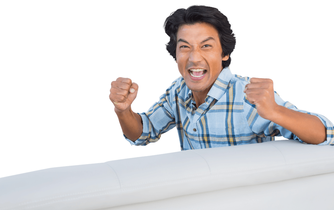 Cheerful Middle-Aged Man Celebrating with Fists Pumped Transparent