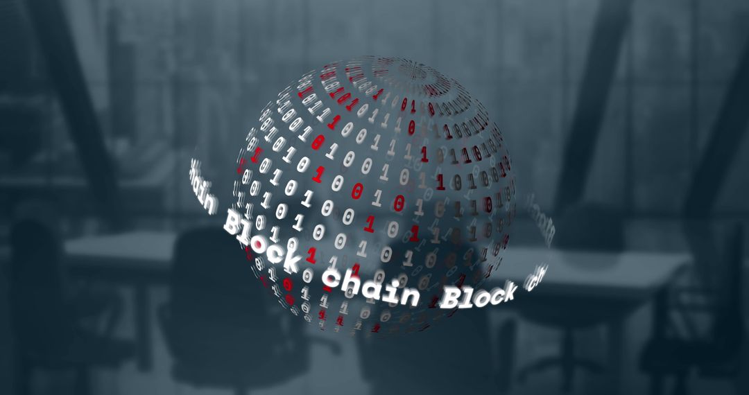 blockchain globe with binary code in modern office environment - Free Images, Stock Photos and Pictures on Pikwizard.com