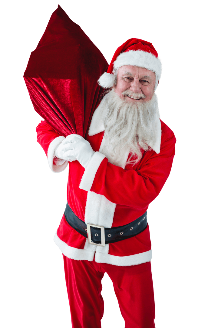 Jolly Santa Claus Holding Red Bag Transparent Background