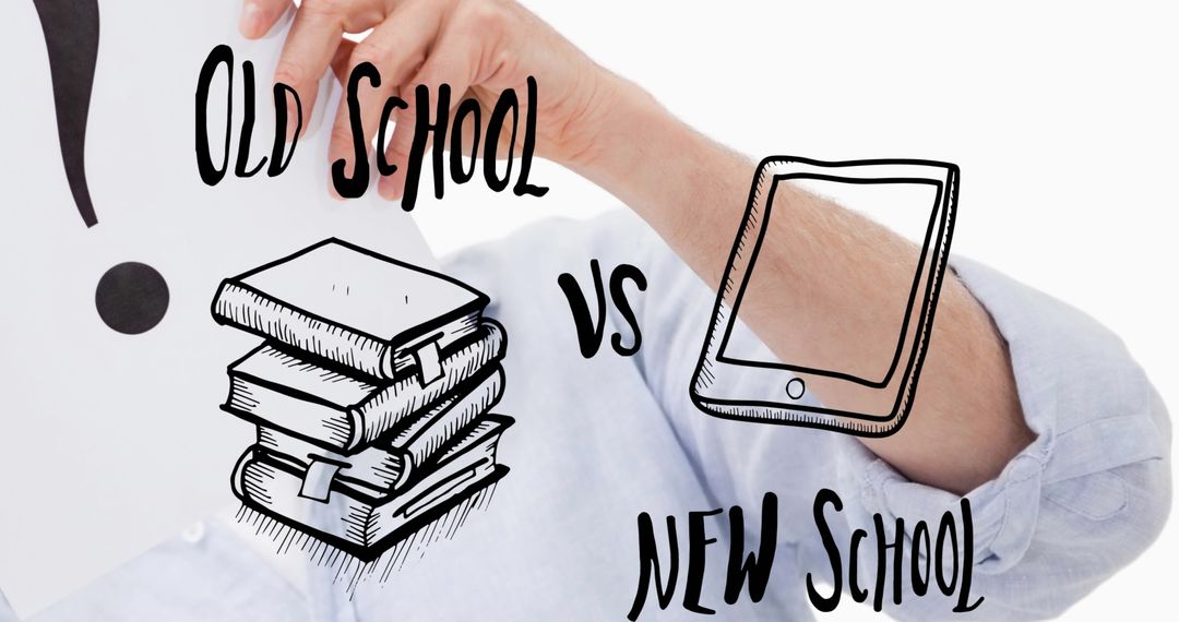 Old School vs New School Education Concept with Question Mark