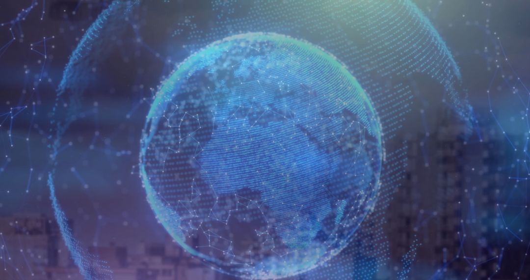 Digital Globe Hovering Above Urban Landscape Reflects Data Integration