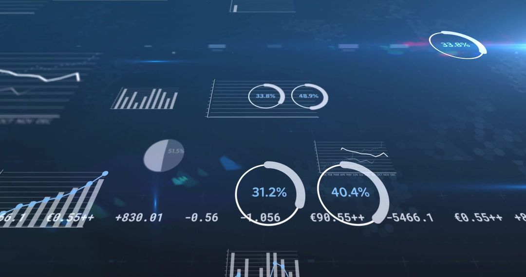 Futuristic Data Visualization with Charts and Progress Indicators