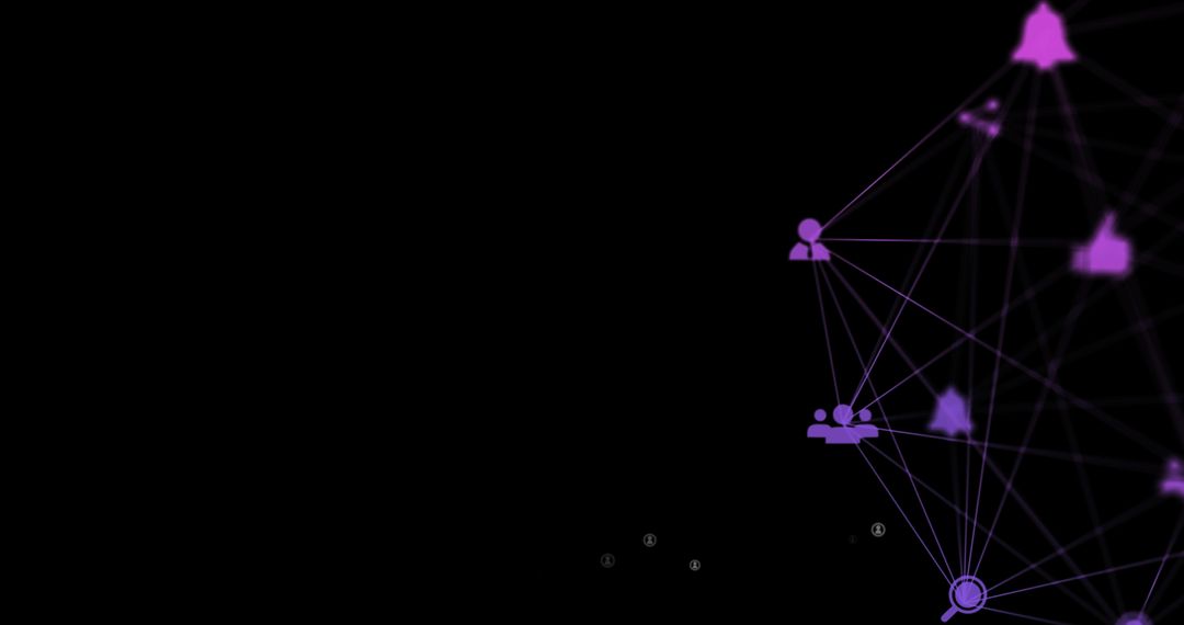 Digital Icons Network with Purple Connections on Black