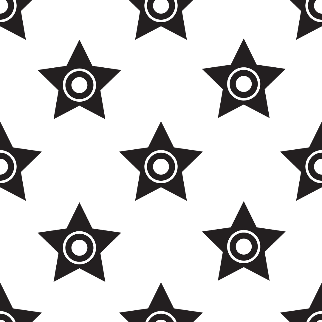 Seamless Black Star Pattern on Transparent Background with Circles