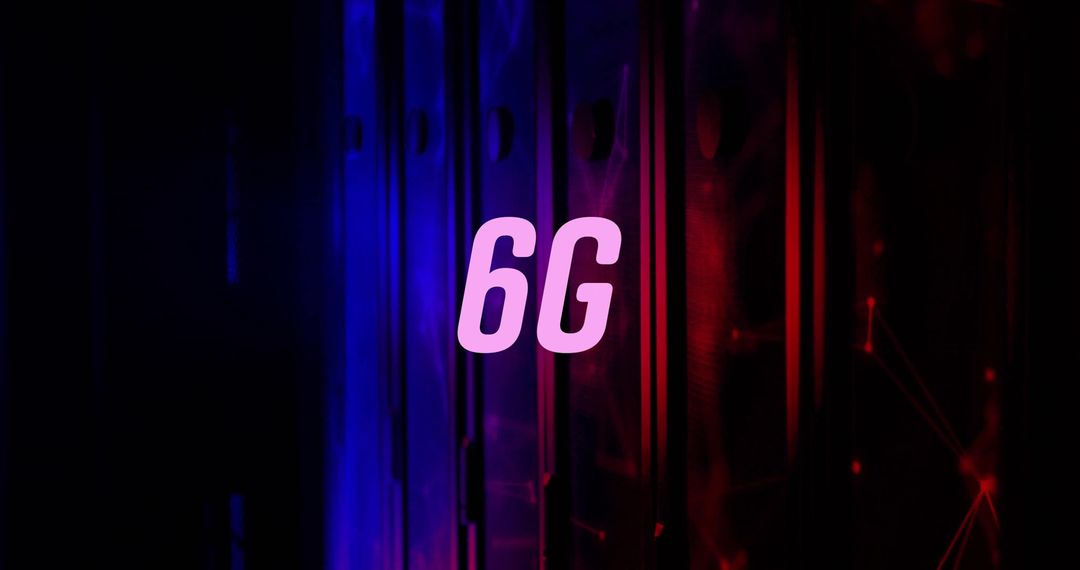 Futuristic 6G Icon with Vibrant Gradient Background and Digital Network Nodes