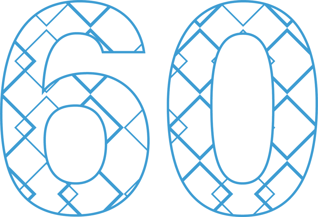Decorative Blue Number 60 on Transparent Background