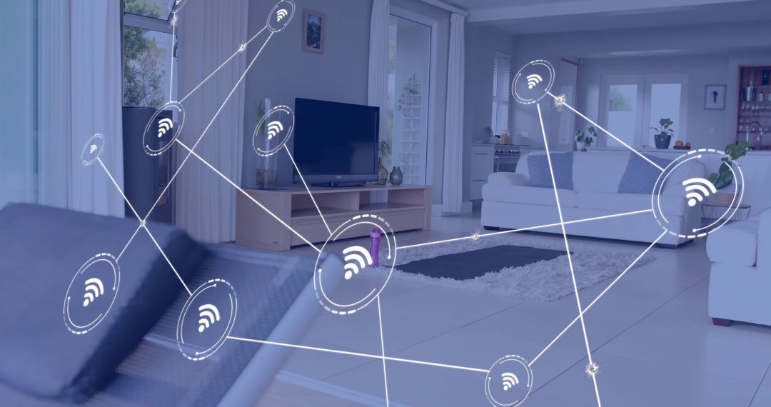 Smart Home Networking Concept in Modern Living Room Interior