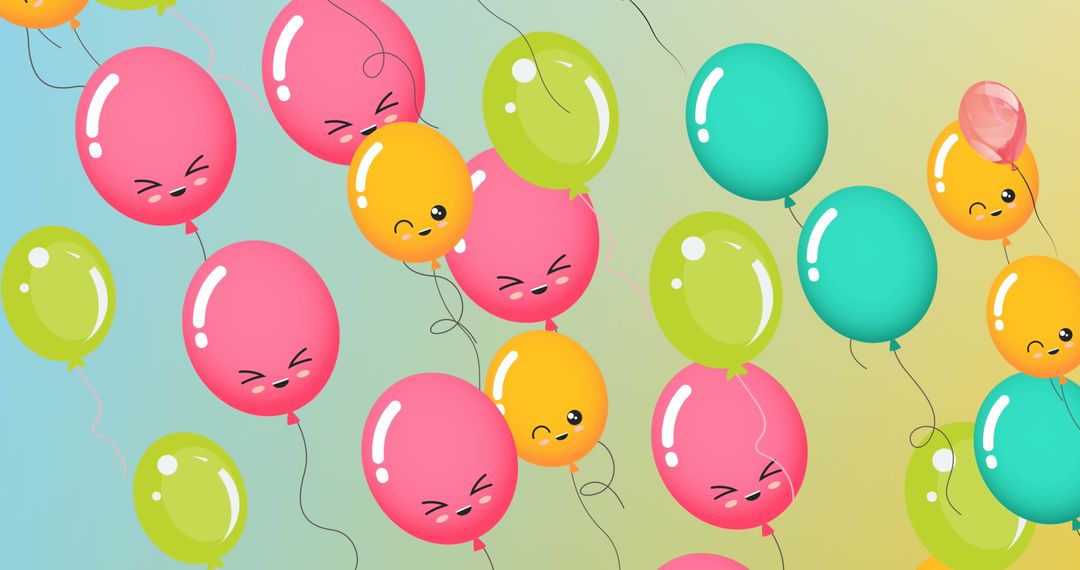 Colorful Party Balloons with Cute Faces on Gradient Background - Free Images, Stock Photos and Pictures on Pikwizard.com