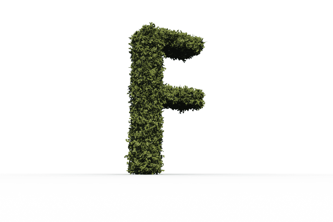 Transparent F Letter Overgrown with Vegetation