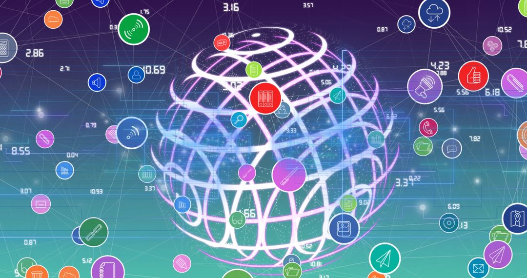 Digital Network Icons Illuminated on Global Sphere Grid