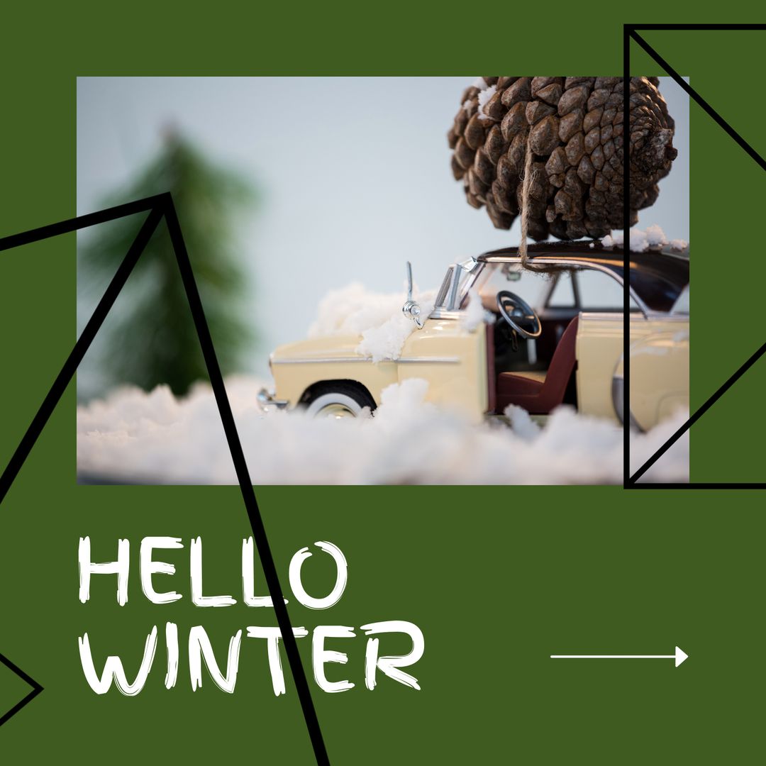 Toy Car Carrying Pinecone in Winter Adventure Setting