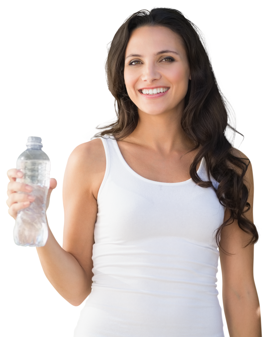 Happy Caucasian Woman Holding Water Bottle on Transparent Background Promoting Hydration - Download Free Stock Images Pikwizard.com