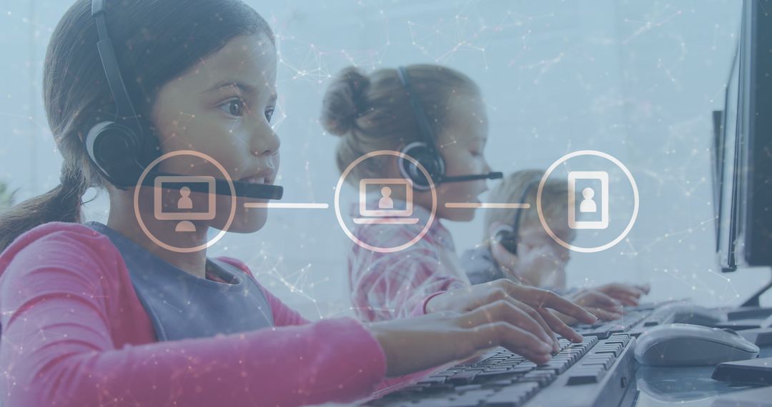 Diverse Students Using Technology with Digital Marketing Concepts