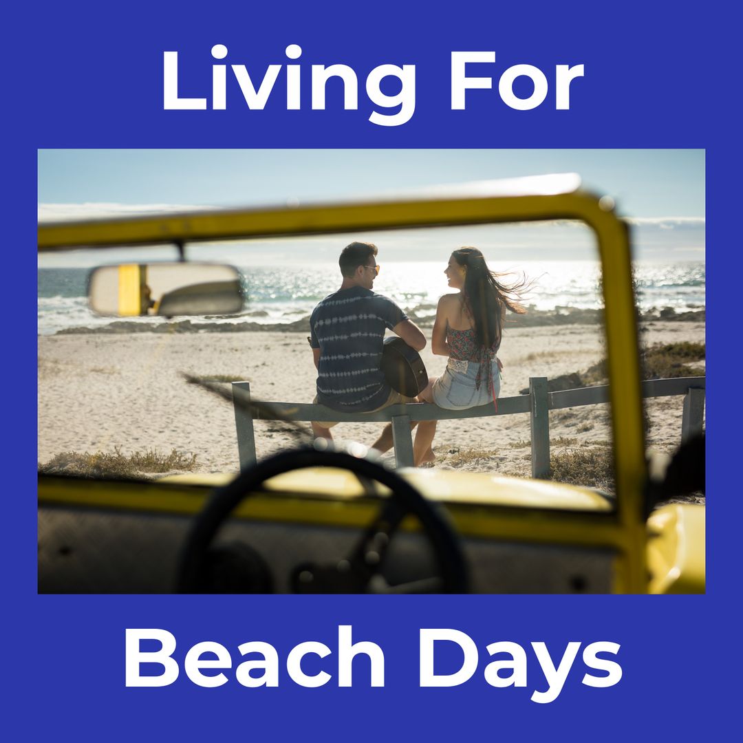 Couple Enjoying Beach View with Guitar on Sunny Day