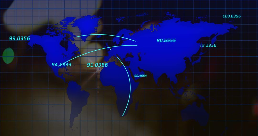 Global networking concept with world map and data flow lines at night
