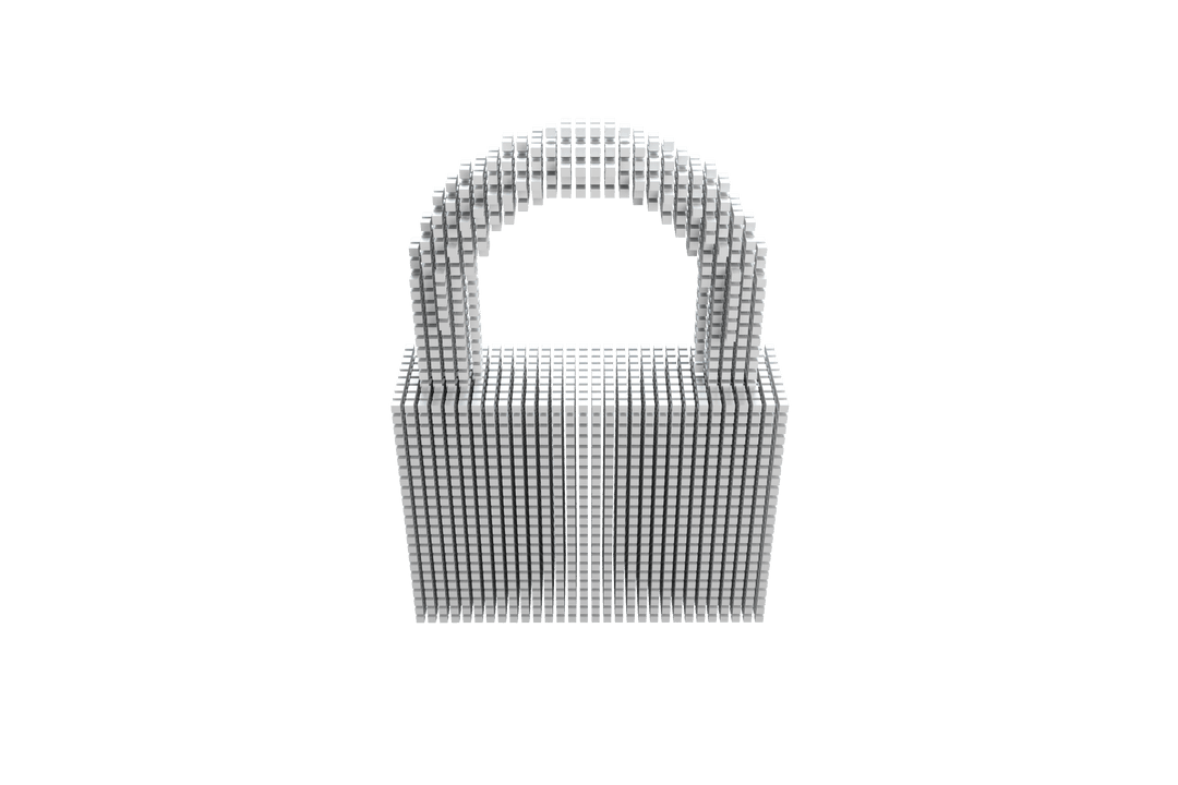Transparent Digital Padlock Made of Pixelated Cubes