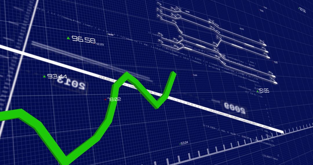 Financial Data Visualization with Green Graph Line on Blue Background