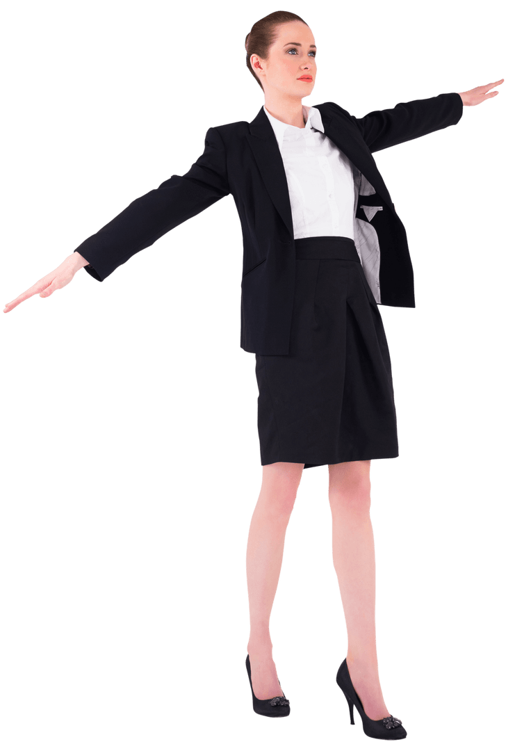 Transparent Businesswoman Balancing Gracefully in Professional Attire
