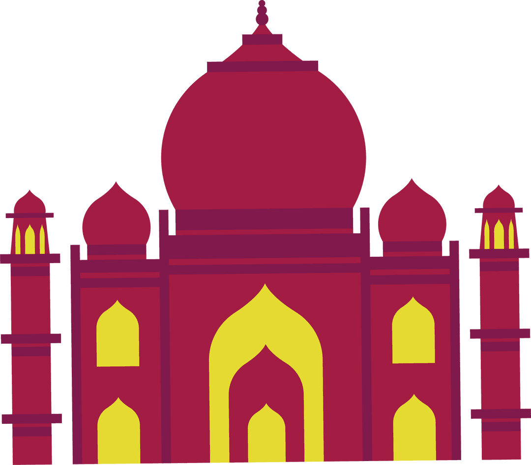Transparent Flat Design of Historic Monument with Red and Yellow Colors
