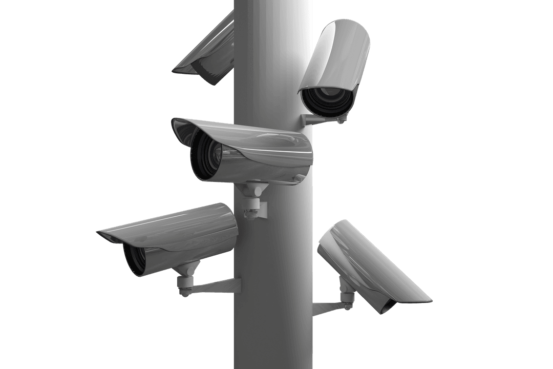 Surveillance Cameras on Vertical Pole Transparent Background