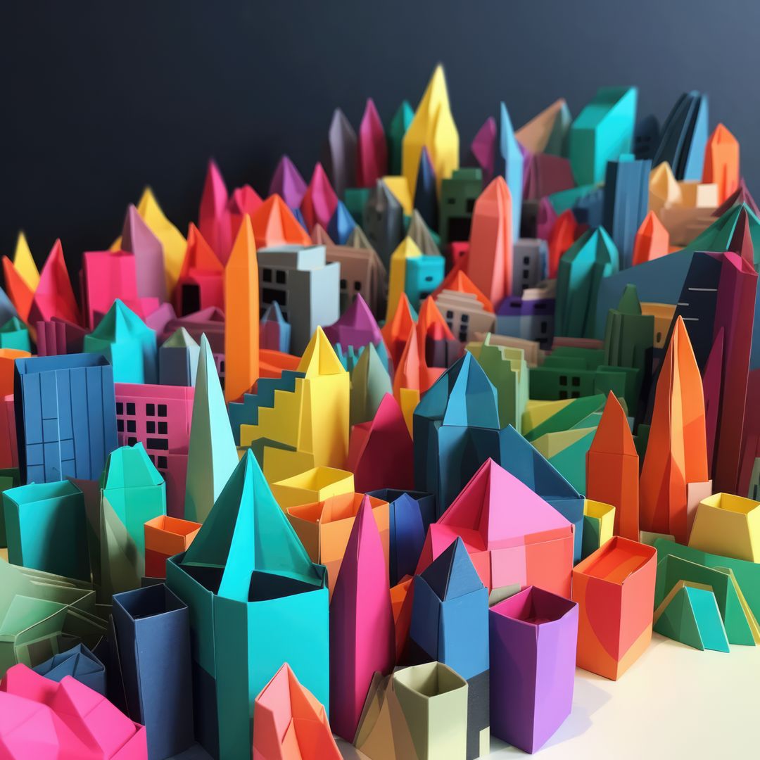 Colorful Origami Architecture on Dark Background - Free Images, Stock Photos and Pictures on Pikwizard.com