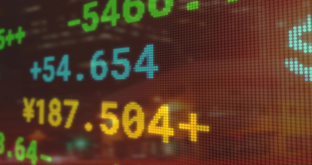 Dynamic Stock Market Ticker with Bright Numeric Data Display