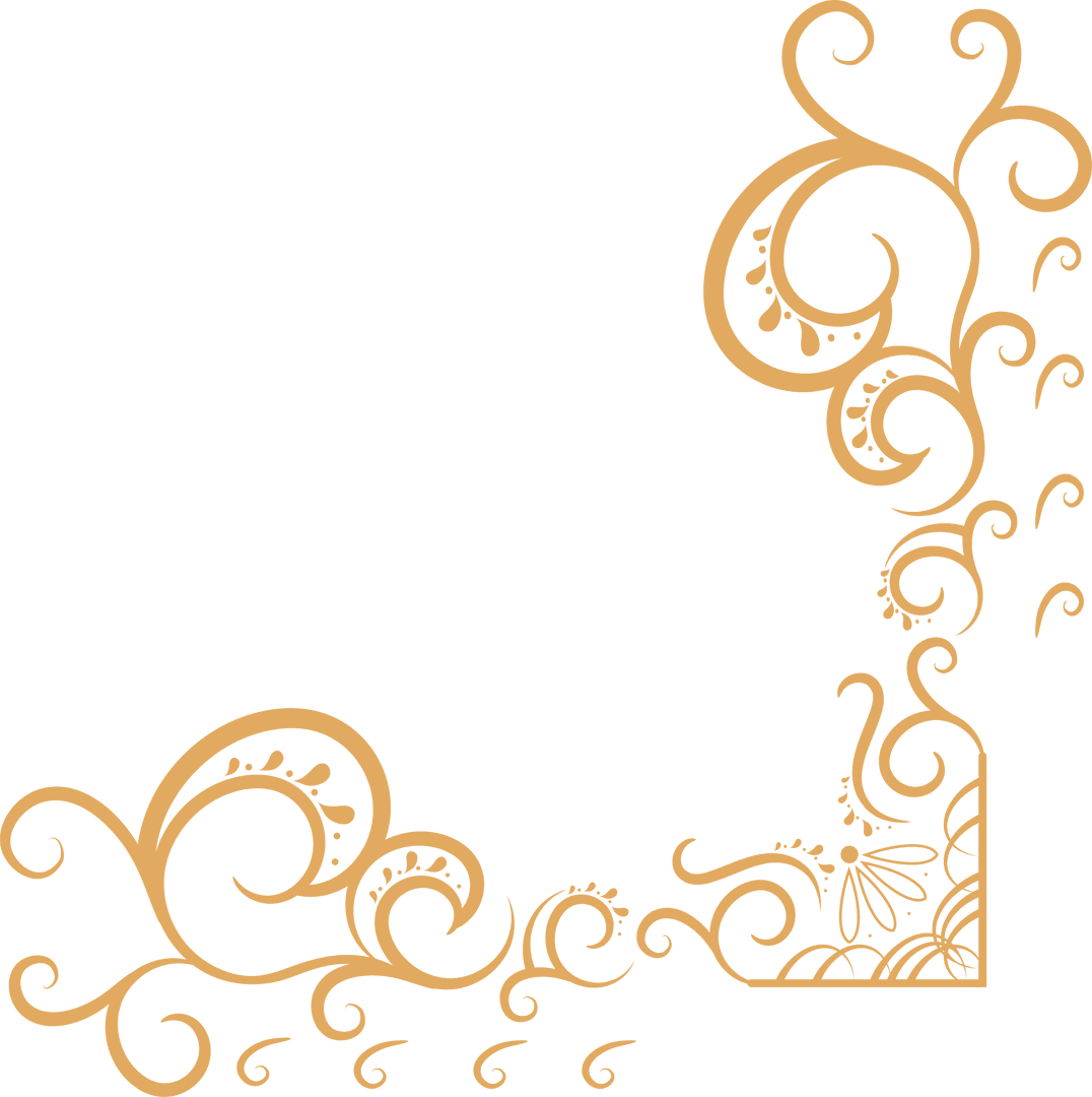Transparent Decorative Golden Floral Corner Border Swirls Design