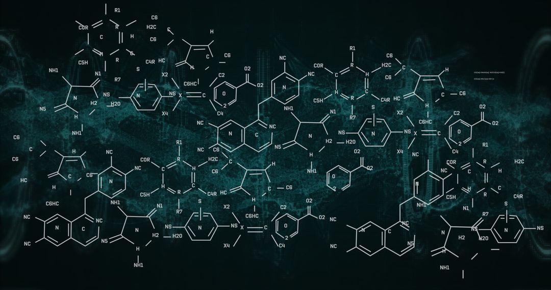 Chemical Structures Overlay on Digital Wave Background