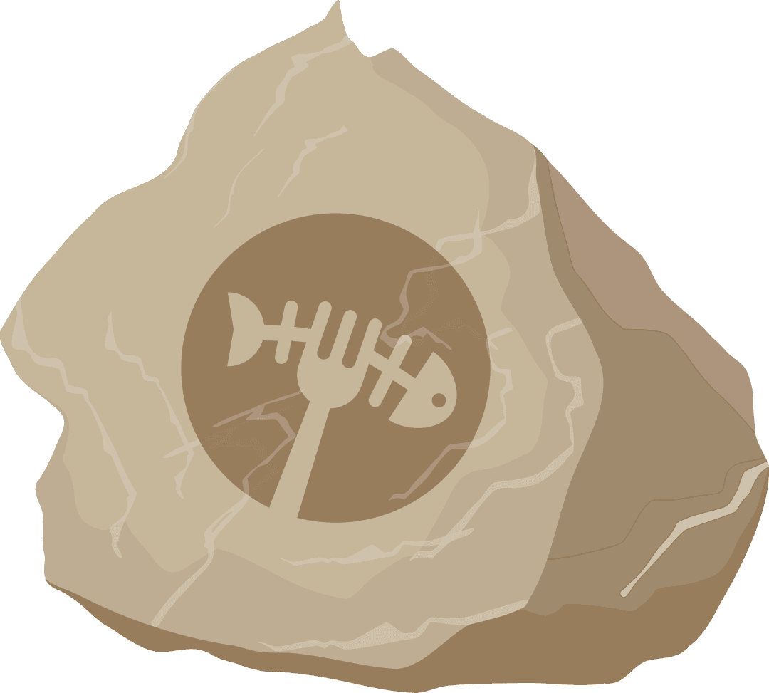Fish Skeleton Emblem on Beige Rock with Transparent Background