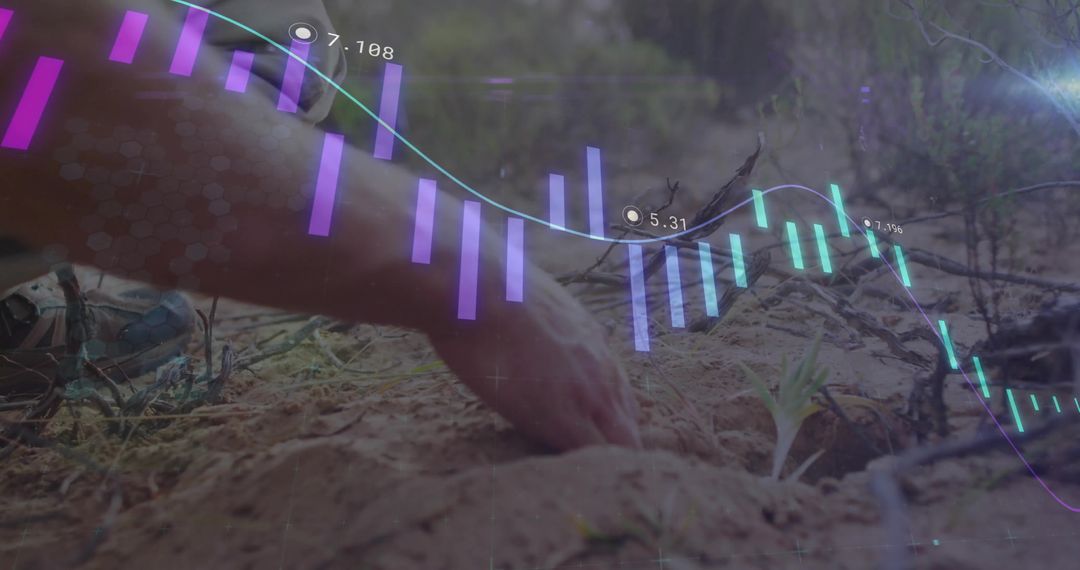 Hands Protecting Seedling with Futuristic Graph Overlay
