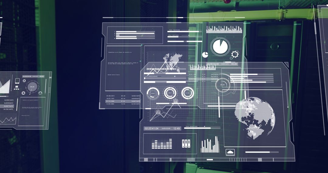 Digital Data Analytics Interface Over Server Room